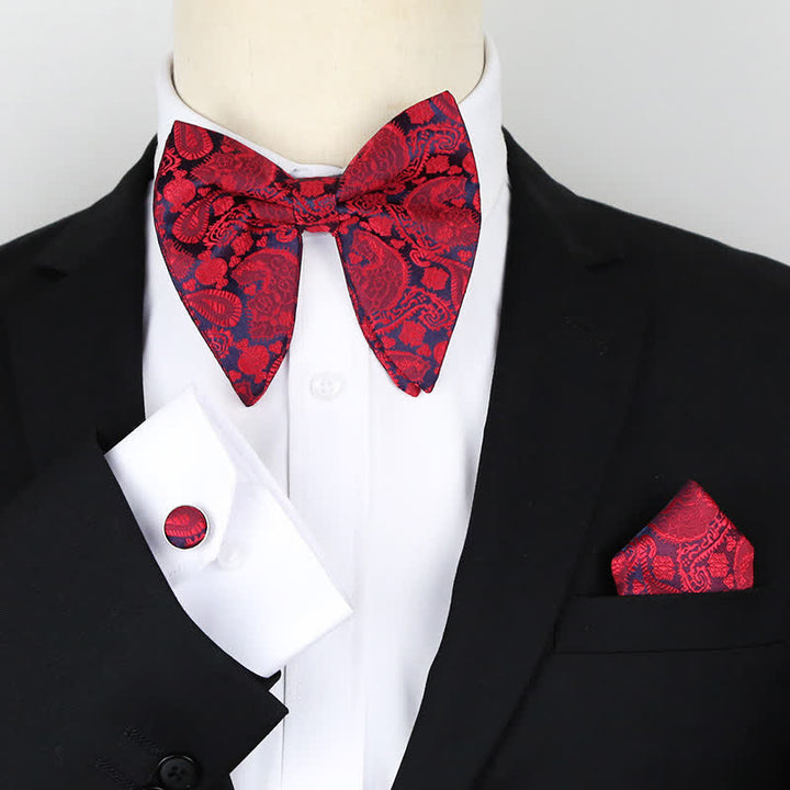 3Pcs Men's Oversized Pointed Paisley Floral Bow Tie Set