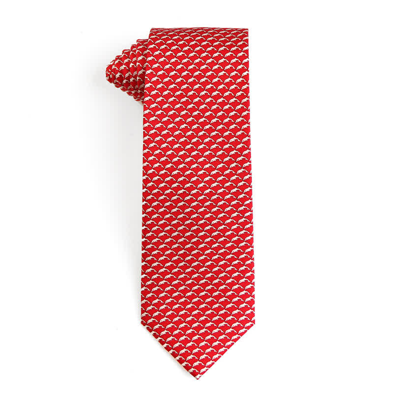 Men's Dancing Animal Motifs Pure Silk Necktie - Whale - Red - image 22