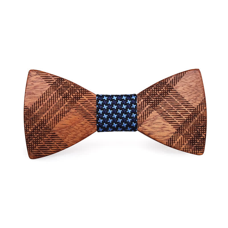 Men's Star Checker Pattern Wooden Bow Tie