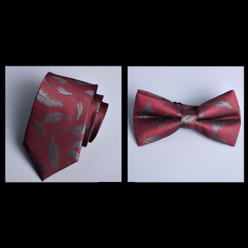 8Pcs DarkRed Leaves Flower Vogue Necktie Bow Ties Gift Box