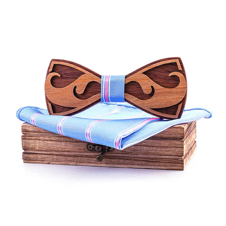 2Pcs Men's Carving Beards Wooden Bow Tie Set