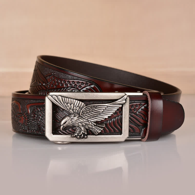 Men's Hollow Eagle Buckle Embossed Leather Belt