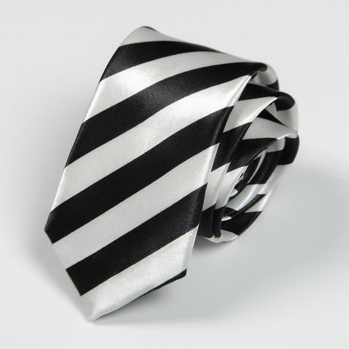 Men's Black & White Little Checks Dots Striped Necktie