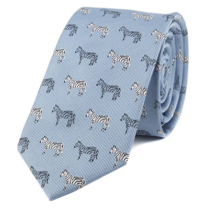 Men's Animals Poker Motifs Necktie - LightBlue Zebra - image 7