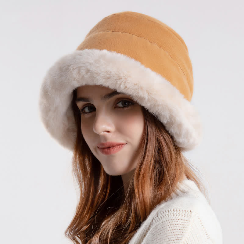 Women's Thickened Warm Plush Brim Bucket Hat