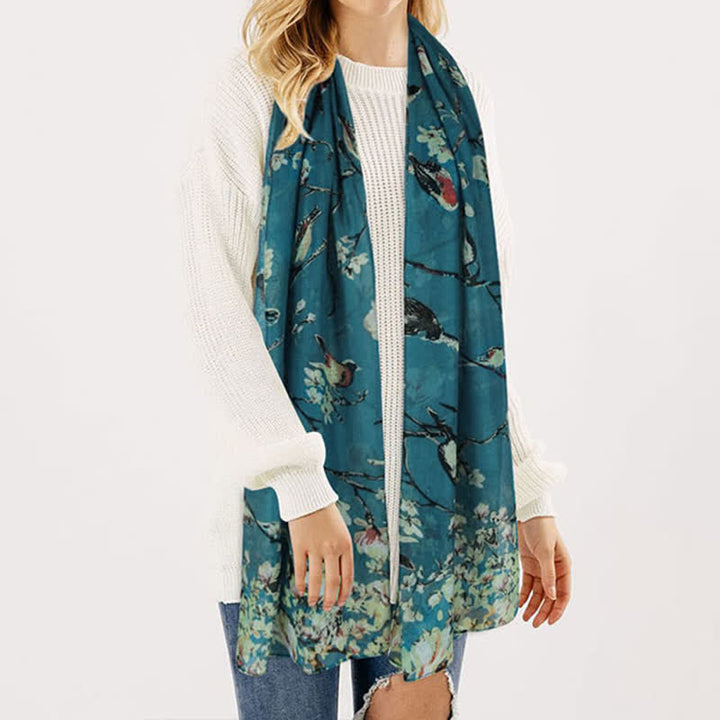 Women's Lightweight Blooming Floral Birds Scarf