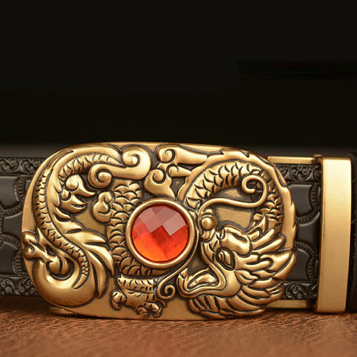 Men's Engraved Dragon Gemstone Leather Belt