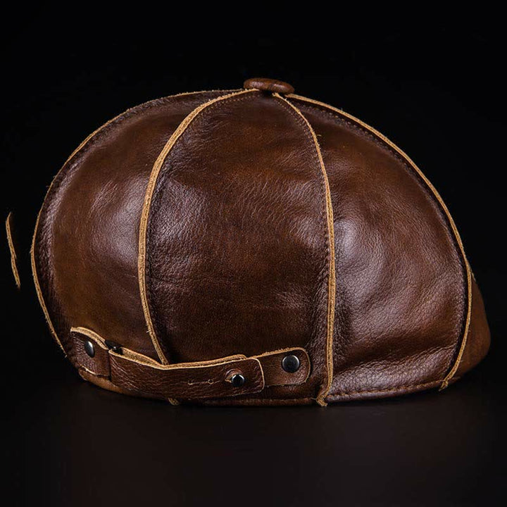 Literary Octagonal Genuine Leather Beret Cap