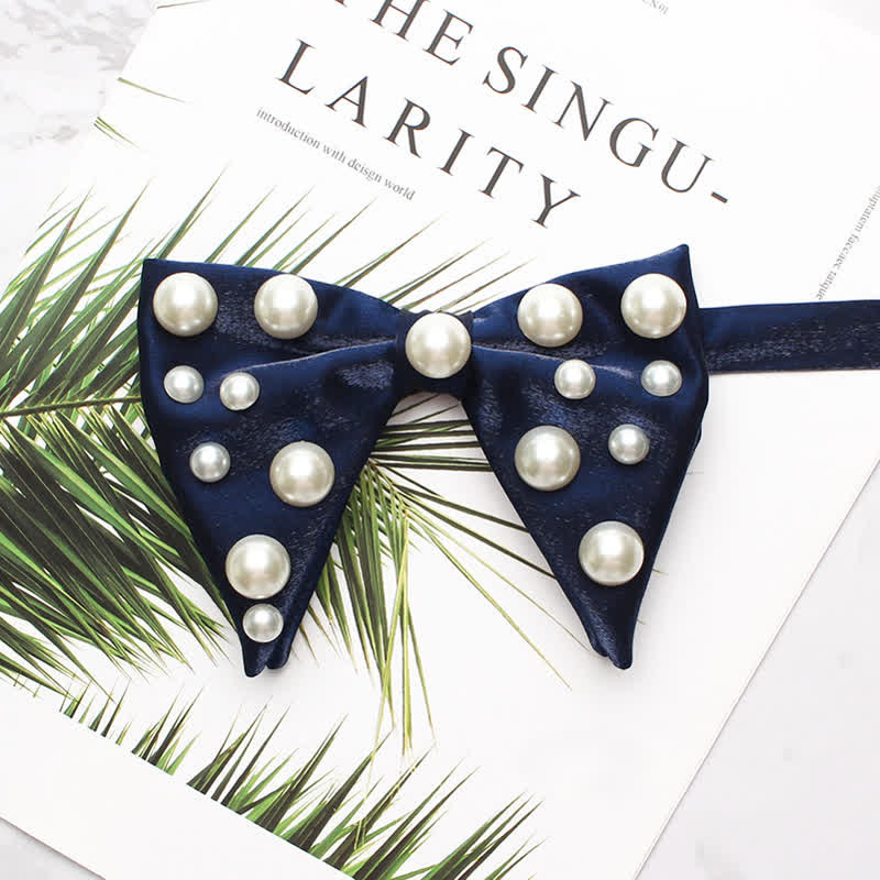 Pearls Bright Oversized Pointed Bow Tie - Navy - image 7