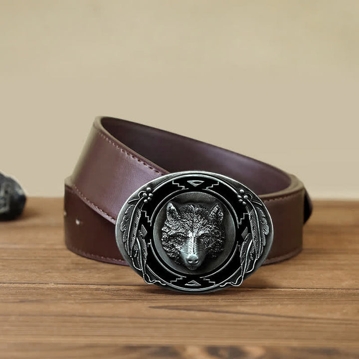 Men's DIY Vivid Wolf Head Buckle Leather Belt