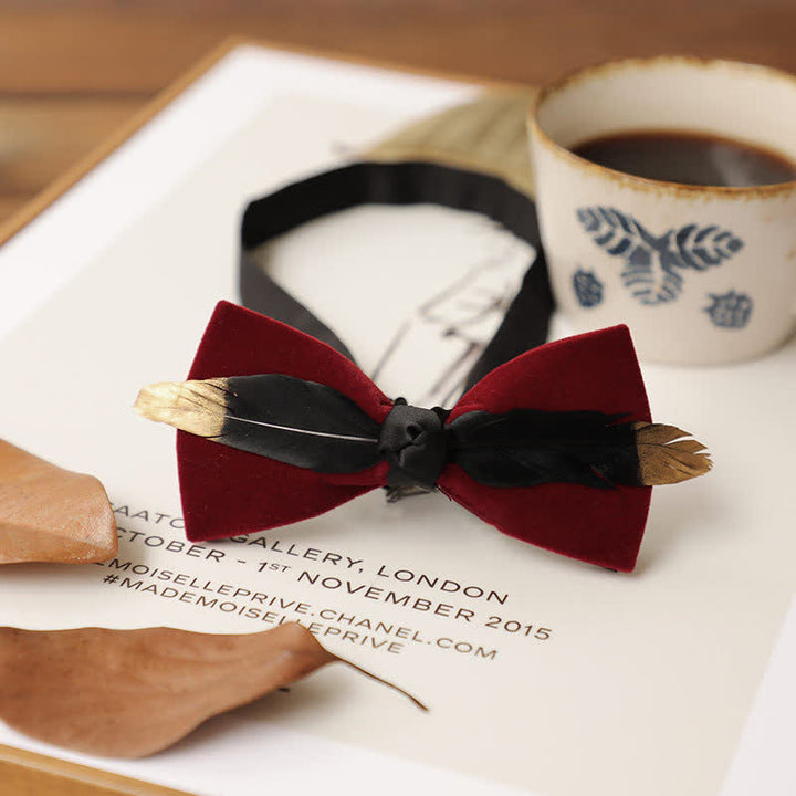 Men's Texture Velvet Feather Bow Tie