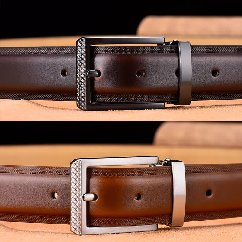 Men's Noble Black and Silver Buckle Leather Belt - image 1