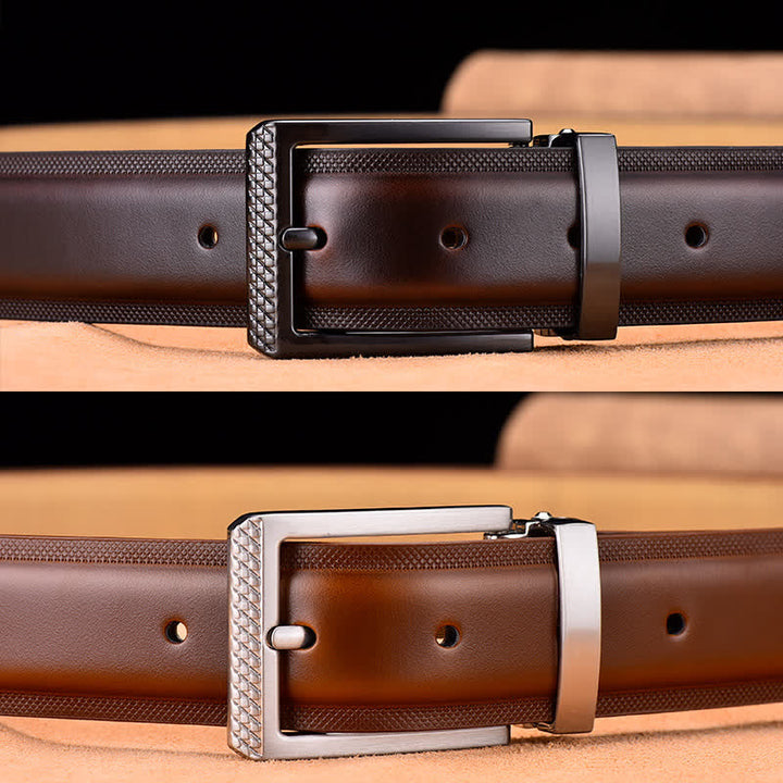 Men's Noble Black and Silver Buckle Leather Belt - image 1