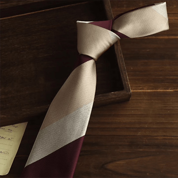 Men's Beige & Burgundy Diagonal Striped Necktie - image 1