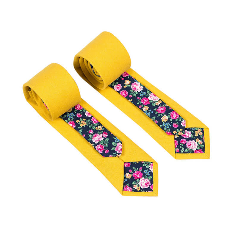 Men's Novel Plaid Floral Patchwork Necktie - BrightYellow - image 22