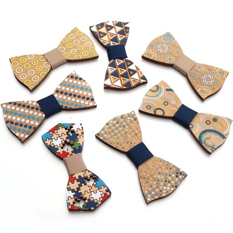 Men's Puzzle Pieces Painting Wooden Bow Tie