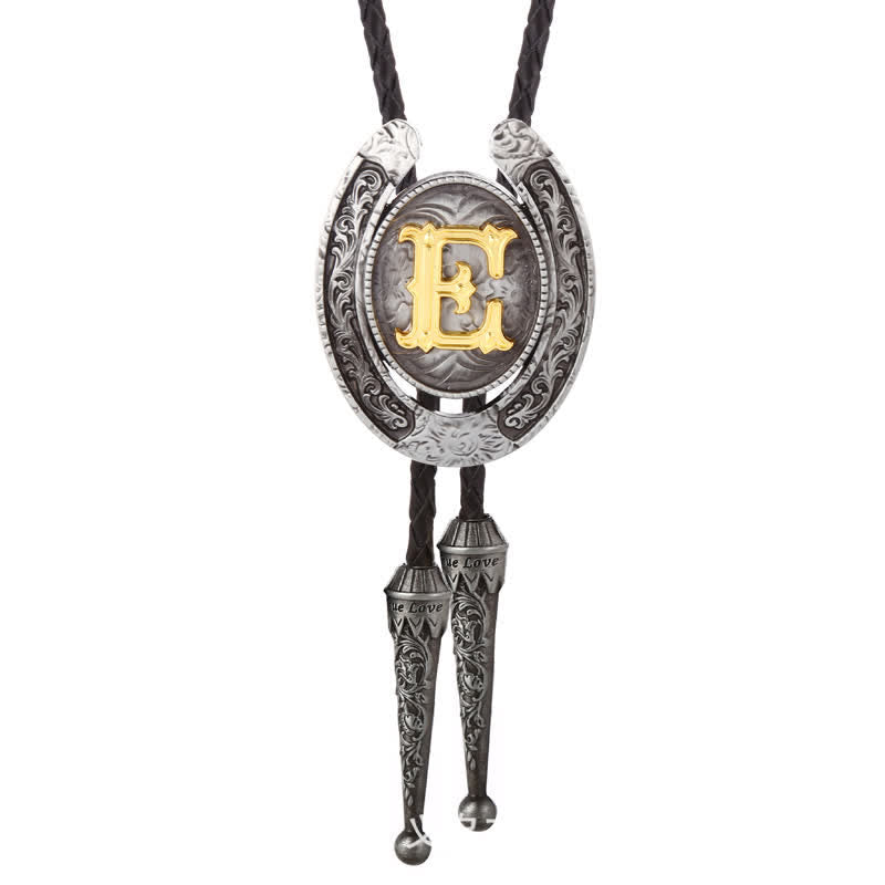 Modern Western Horseshoe Initial Letter A To Z Bolo Tie