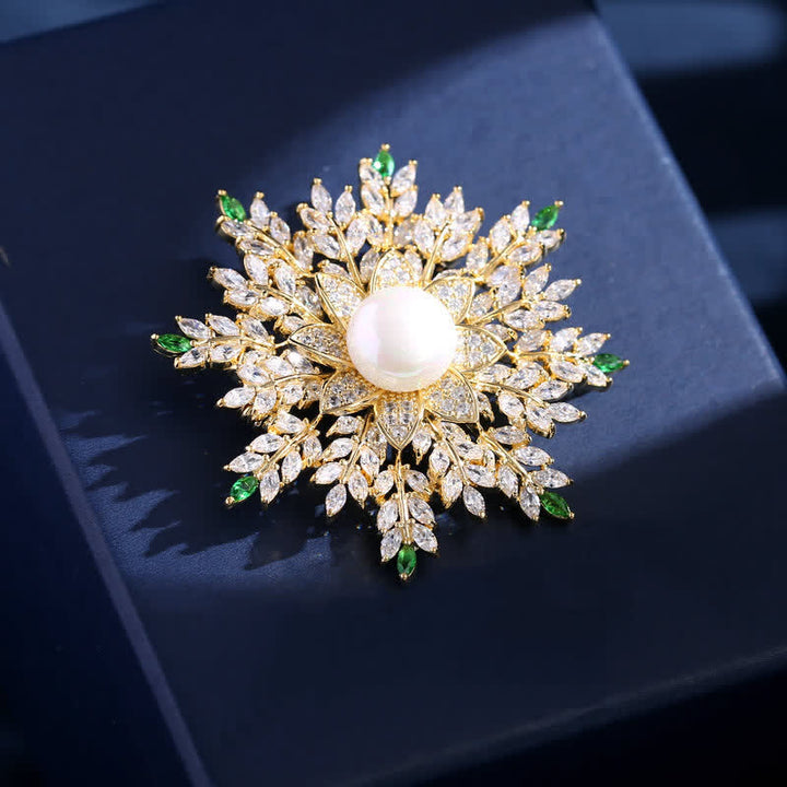 Women's Snowflake Pearl Flower Brooch