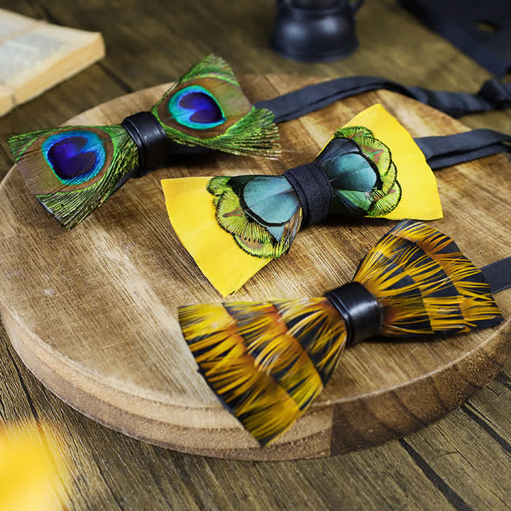 Yellow Peacock Feather Bow Tie Collection Bundle