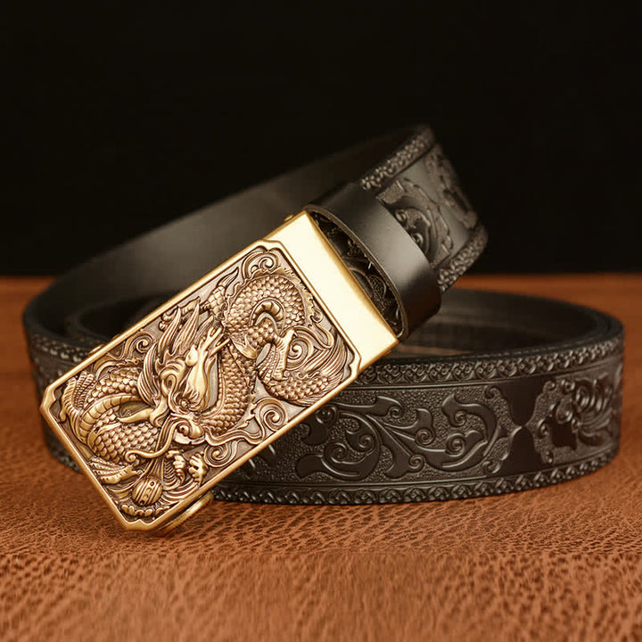 Men's Dragon Square Buckle Leather Belt