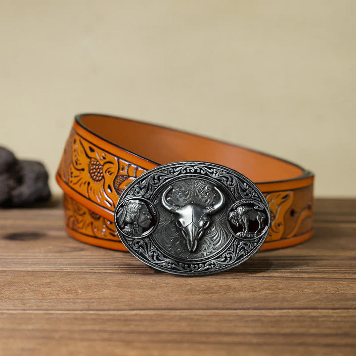 Men's DIY Typical Western Skull Buckle Leather Belt