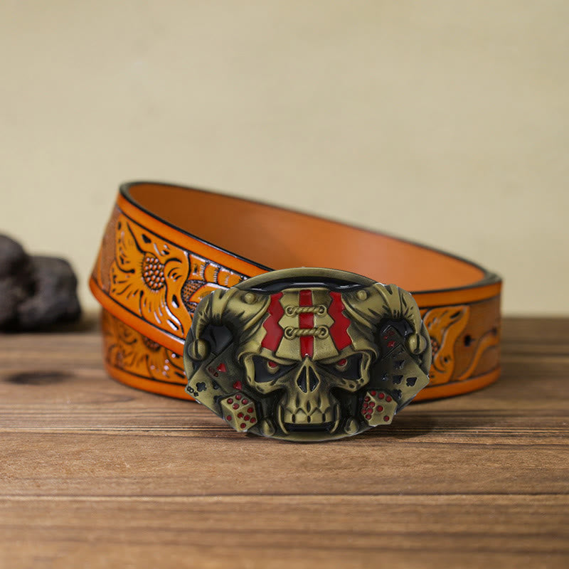 Men's DIY Skull Clown Joker Buckle Leather Belt