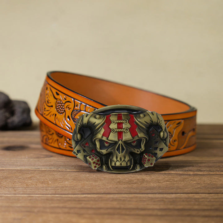 Men's DIY Skull Clown Joker Buckle Leather Belt