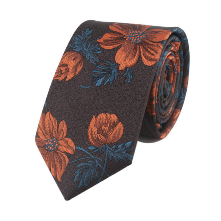 Men's Novelty Flower with Stem Necktie - Orange & Brown - image 3