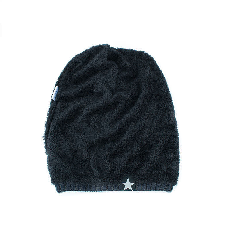 Fleece Lined Five-Star Beanie Knitted Hat