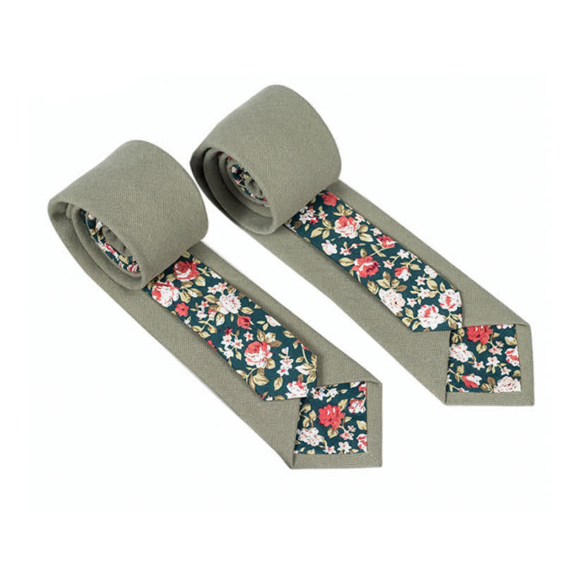 Men's Novel Plaid Floral Patchwork Necktie - OliveGreen - image 1