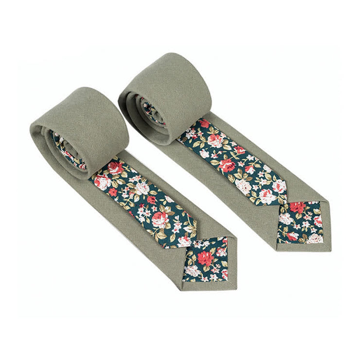 Men's Novel Plaid Floral Patchwork Necktie - OliveGreen - image 1