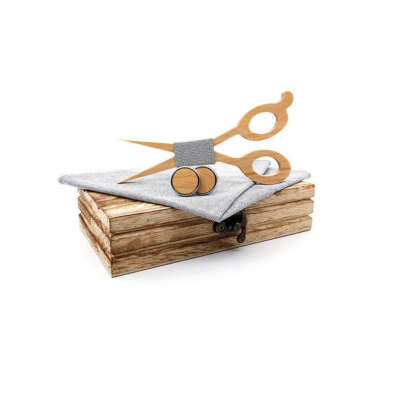 3Pcs Men's Scissors Wooden Bow Tie Set