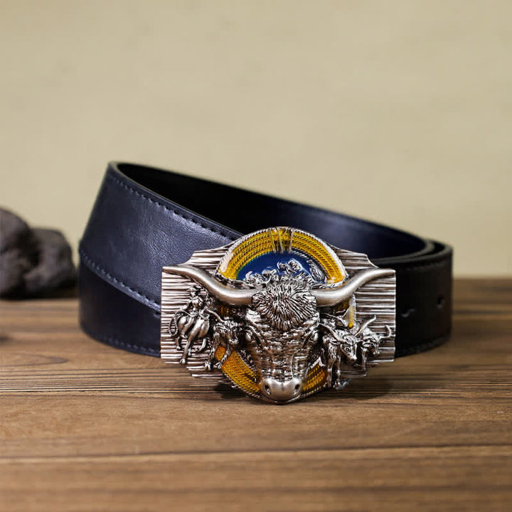 Men's DIY Domineering Longhorn Bull Buckle Leather Belt