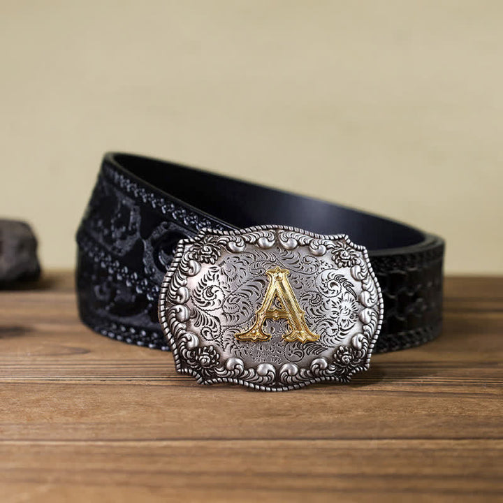 Men's DIY Alphabet Initial Letter Buckle Leather Belt