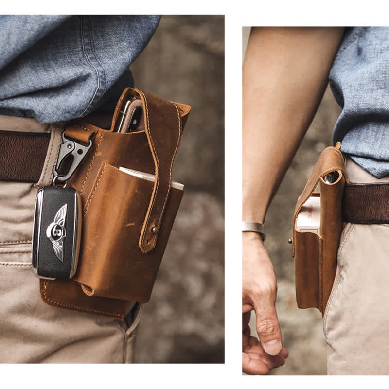 Minimalist Phone Crazy Horse Leather Belt Bag