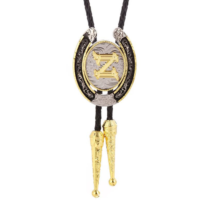 Modern Western Horseshoe Initial Letter A To Z Bolo Tie - Gold - Z - image 0
