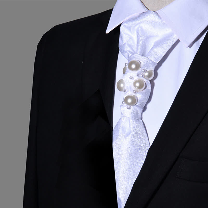 Men's Vintage Look Pearls Wedding Necktie - White - image 6