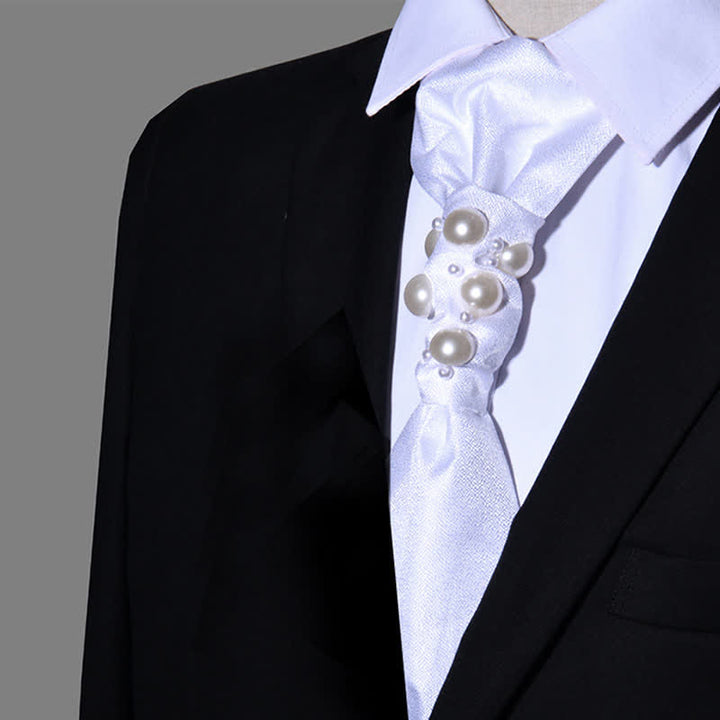 Men's Vintage Look Pearls Wedding Necktie - White - image 6