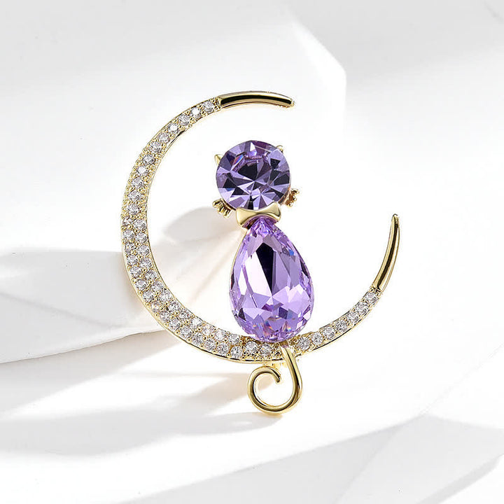 Women's Meniscus Moon Kitty Brooch