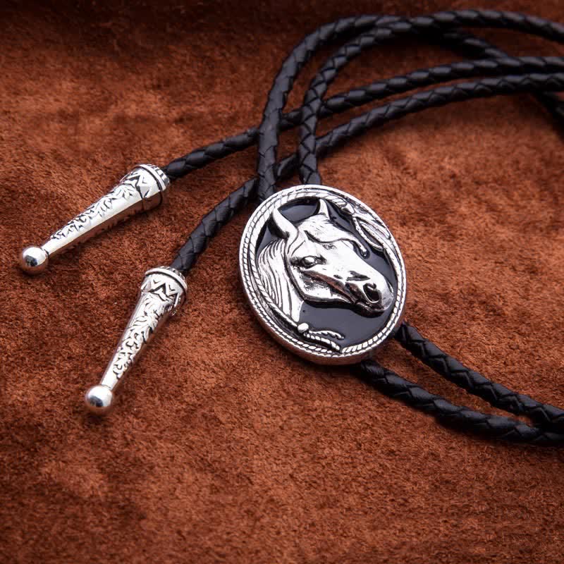 Western Ethnic Embossed Horse Head Bolo Tie