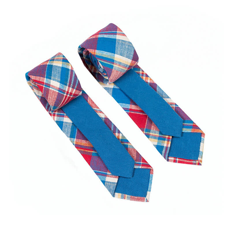 Men's Novel Plaid Floral Patchwork Necktie - Red Plaid - image 34