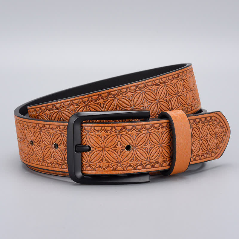 Men's Geometric Coin Embossing Leather Belt - image 9