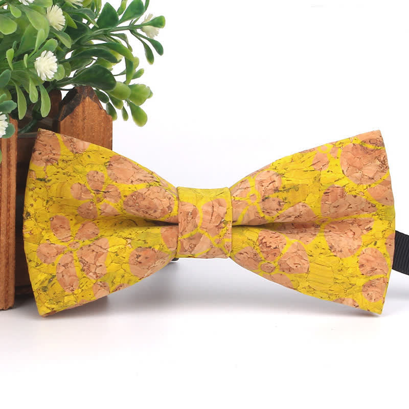 Men's Wood Grain Geometric Print Multi-Color Bow Tie