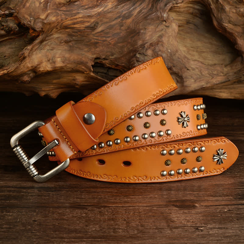 Unisex Rock Style Cross Rivet Studded Decor Belt