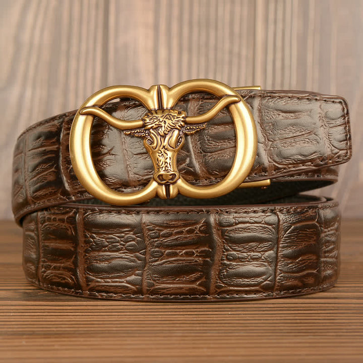 Men's Giant Ox Crocodile Pattern Leather Belt