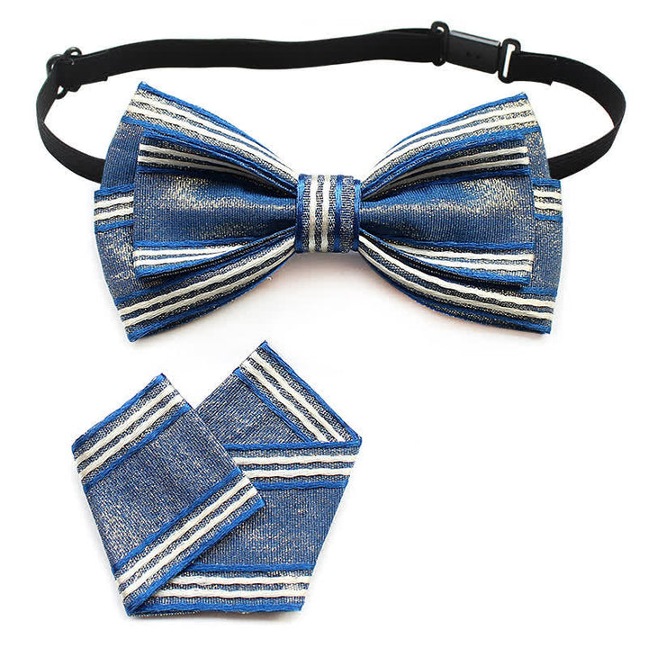 2Pcs Men's Pleated Striped Bow Tie Set