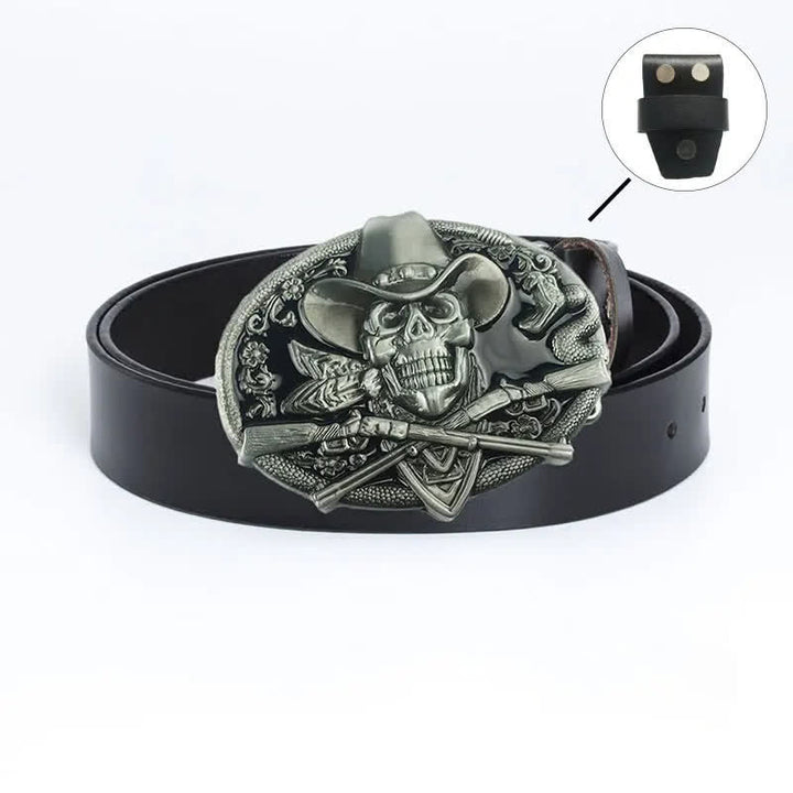 Men's Pirate Skull Cross Guns Leather Belt