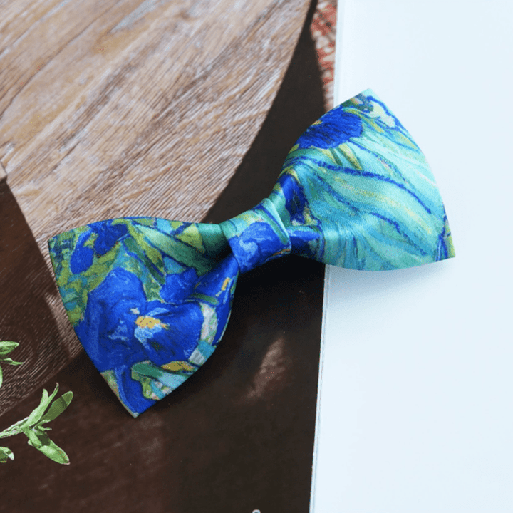 Men's Creative Oil Printing Green Iris Bow Tie