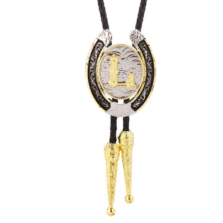 Modern Western Horseshoe Initial Letter A To Z Bolo Tie - Gold - L - image 15
