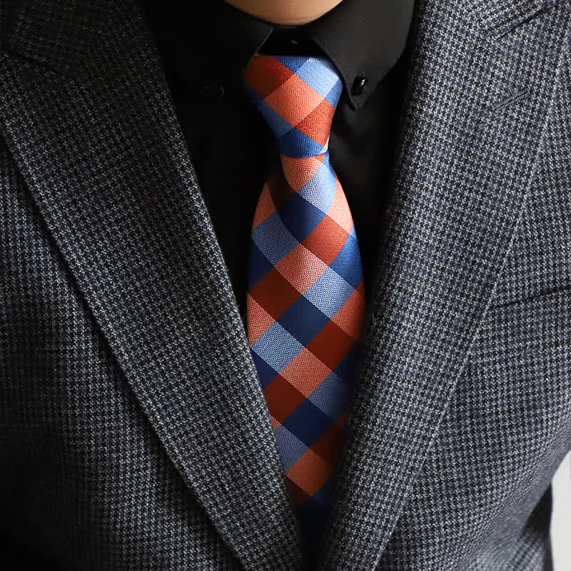 Men's Blend Color Zipper Tie Plaid Necktie - Orange - image 5
